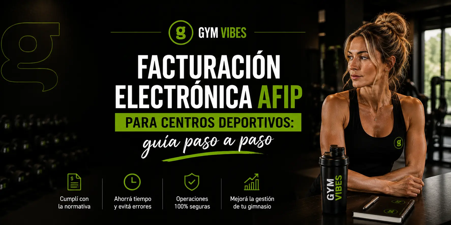 mujer trabajando con su sistema de gestion de gimnasios
