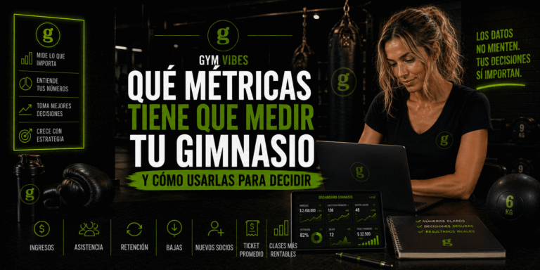 mujer analizando metricas de su gimnasio con el software gymvibes