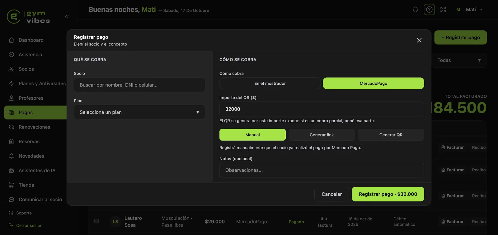 Cobro con MercadoPago: registro manual, link de pago o QR